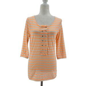 Scotch & Soda Maison Scotch Womens Small / 1 Top Striped Neon Orange Henley